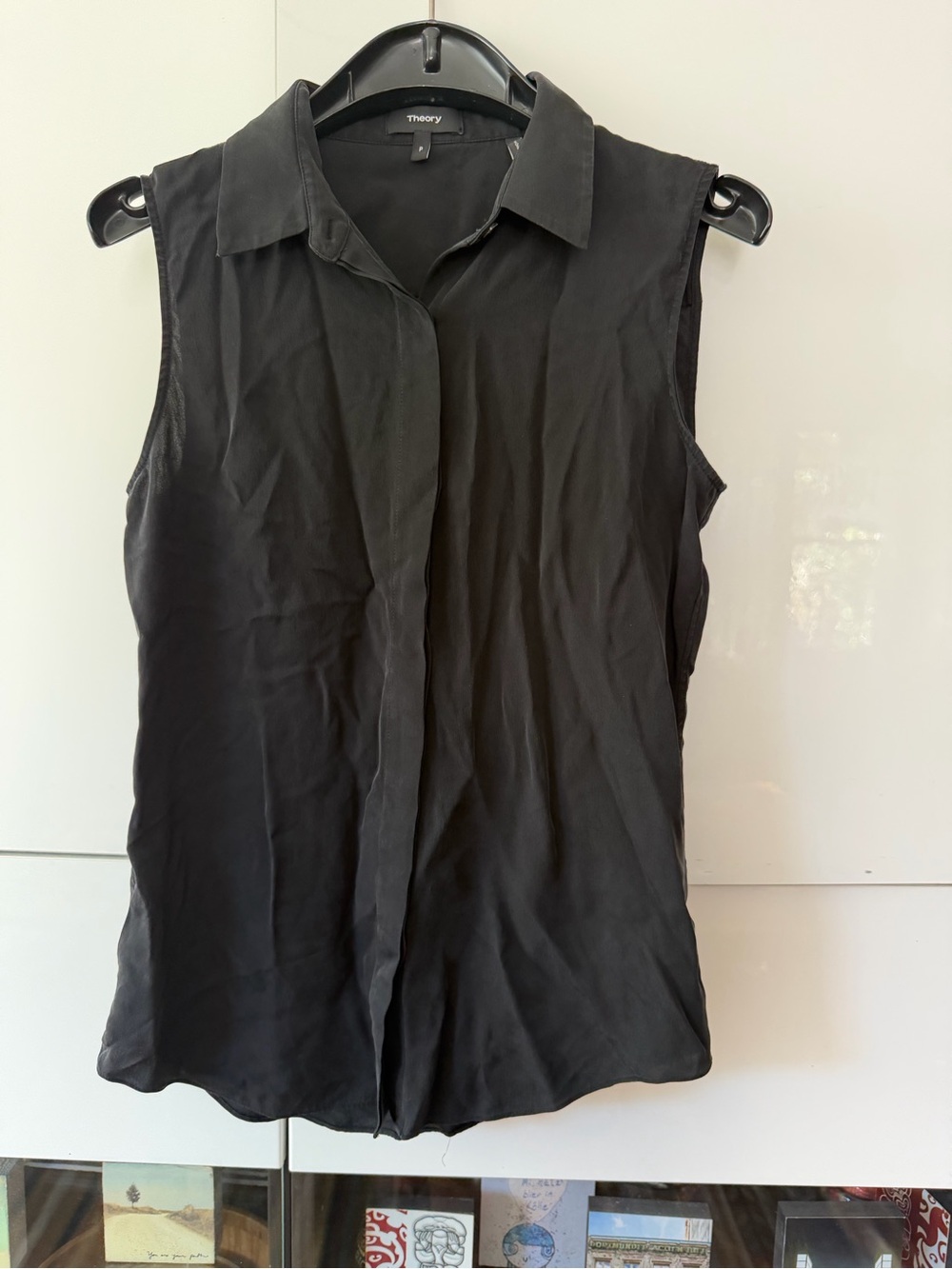 Theory Black Sleeveless 100% Silk Blouse